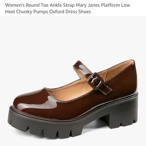 Brown Chunky Heel Mary Jane Pumps